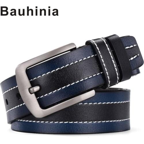 Bauhinia brand mens retro pin buckle leather 105-125CM mens versatile soft-chin high-quality two-layer leather mens belt