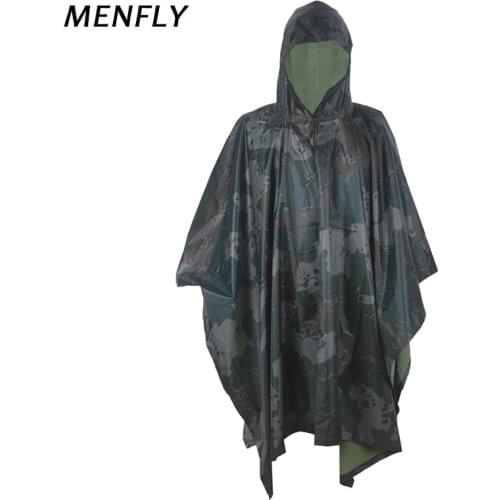 MENFLY PVC US Camouflage Raincoat Mens Womens Outdoor Charge Jacket Camouflage Poncho Camping Moisture-proof Mat Canopy