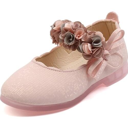 Toddlers Girls Shoes Kids Flats Princess With Flowers Bow-knot Soft Glitter Leather Childrens Party Wedding Shoes Floral 22-31