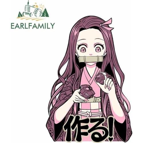 EARLFAMILY 13cm x 8.9cm For Demon Slayer Trunk Car Stickers Vinyl Car Wrap Decal Sunscreen Waterproof Auto Air Conditioner Decor