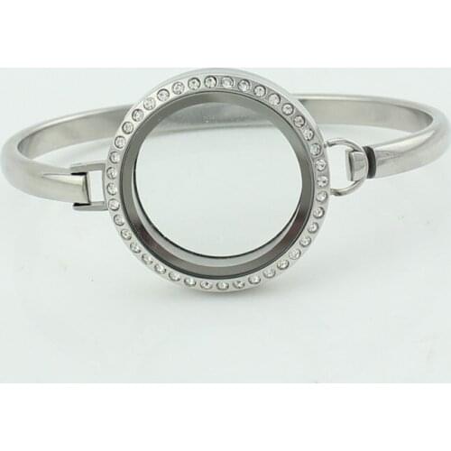 New 30mm 7" 8'' 316L Stainless Steel Bangle Bracelet With Crystal Screw Twist Glass Living Memory Floating Charm Locket 2pcs/lot