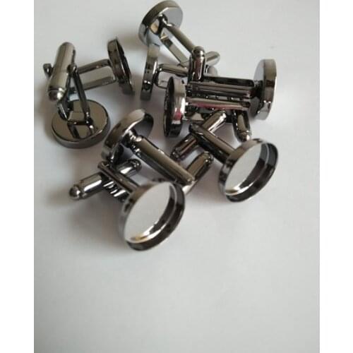 Wholesale Jewelry Accessores Cufflink Blanks Cameo Settings Gunmetal Black Cufflinks Trays for 14mm round Cabochons CFS012