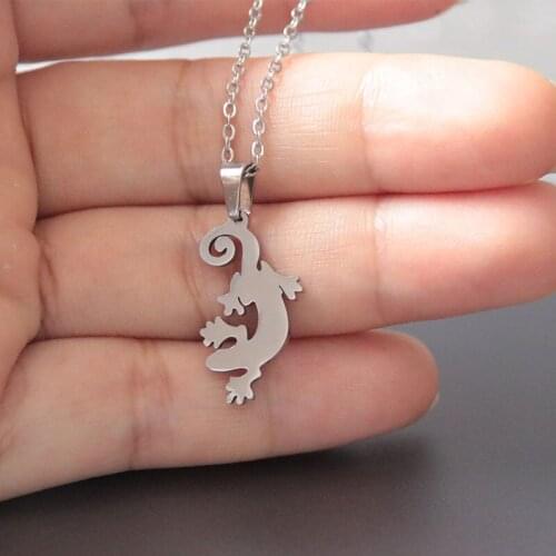 1pc Cute Gecko Stainless Steel Necklace Love Animal Lizard Pendants Necklaces Women Kids Fashion Memorial Jewelry
