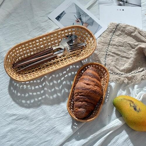 Rattan Woven Rectangular Storage Basket Box Container Holder Sundries Organizer Japanese Style Food Fruit Storage Basket