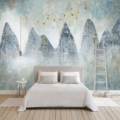 Custom Mural Wallpaper Nordic Retro 3D Abstract Landscape Bird Background Wall Abstract Decorative Painting Papel De Parede 3 D