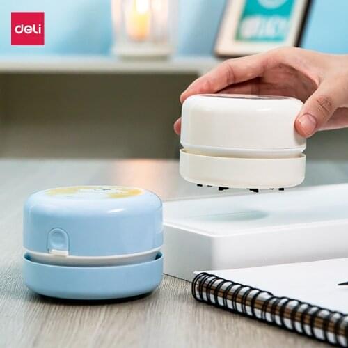 Deli Portable Mini Desk Vacuum Cleaner Cute Pattern Student Desktop Cleaner Dust Collecter For Office DIY Stationery Accessories