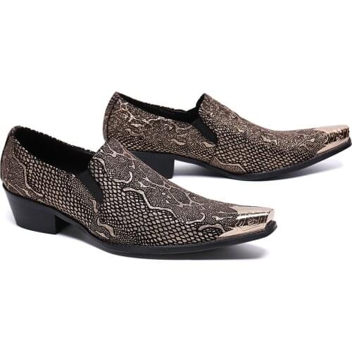 Italian Style Luxury Men Shoes Chunky Heel zapatos vestir hombre Fashion Snake Grain Steel Toe Shoes chaussure homme mariage 47