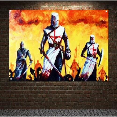 Knights Templar Armor Retro Posters Tapestry Wallpapers Home Decor Vintage Crusader Banners Flags Wall Hanging Ornaments Mural 9