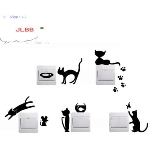 1 Set of 5pcs Removable Cute Lovely Cat Switch Wall Sticker Vinyl Decal Home Decor Cats are playing Switch animals decoration