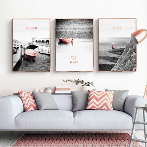 Nordic Rose Gold Boat Wall Art Canvas Painting Modern Sea Posters and prints Wall Picture Decoration for Living Room Home Decor