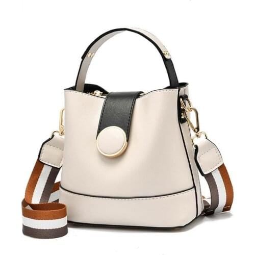 New Women Bag with Colorful Strap Bucket Bag Women PU Leather Shoulder Bags Brand Designer Ladies Crossbody Messenger Bags