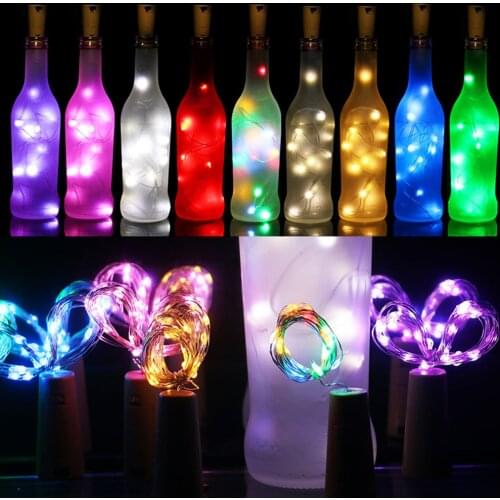 2M 20 LEDS Wine Bottle Lights Cork Garland DIY LED Cork Shape Silver Copper Wire Colorful Fairy Mini String Lights(with battery)