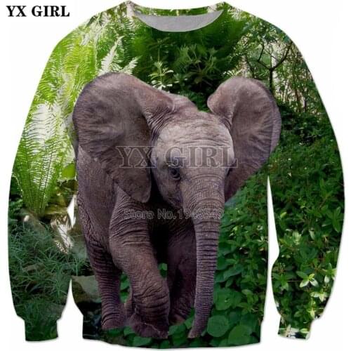 YX GIRL Drop shipping 2018 New Fashion Crewneck Sweatshirt Elephant and Jungle animal 3d Print Mens Womens Casual Pullover