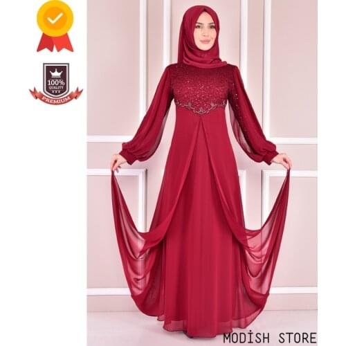 Four Seasons Lacey Muslim Womens Dress Evening Dresses Jilbab Kaftan Dubai Abaya Modest Clothing Muslim Fashion Scarf