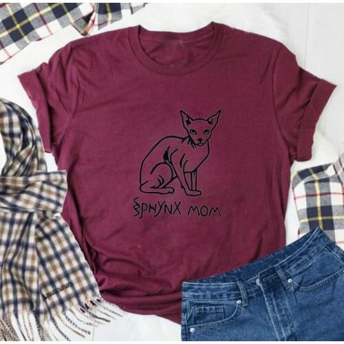 Funny cat T-Shirt Sphynx Mom Casual shirt grunge tumblr vintage camisetas cotton shirts women aesthetic fashion Tee Tops