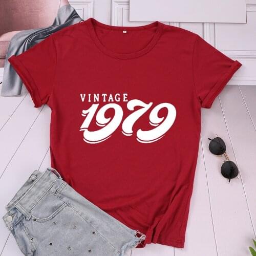 Vintage 1979 Birthday 42th Tshirt Graphic Funny Casual Women T-shirt Cotton O Neck Fashion Streetwear Shirt Short Sleeve Top Tee