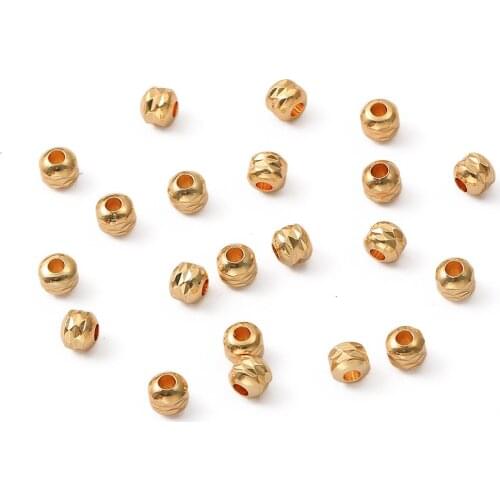 18K Gilded White Gold Color Rose Gold Cross Cut Flower Bead Melon Pattern round Beads DIY String Ornament Loose Beads
