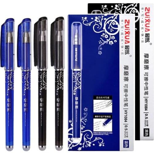 12pcs 0.5mm Temperature Erasable Pen Magical Black Blue Ink Pen Student Gel Pens For School Writing Stationery Office Supplies
