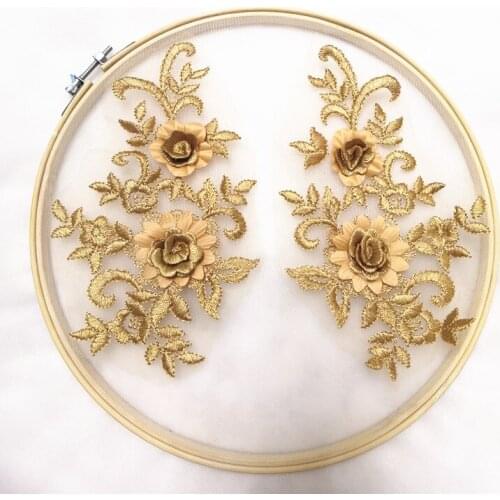 2 Pairs 3D flower Lace Appliques Mauve Embroidered Gown Applique Sew Patches For Wedding Dress Bridal Bodice Dress DIY