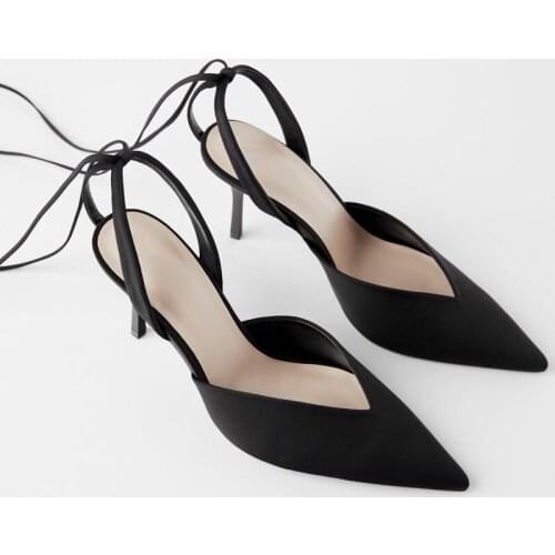 2021 Summer Gladiator Sandals Silk Pointed Toe Ankle Strap Pumps High Heels Sandalias Korean Style Black Party Single Shoes Pump