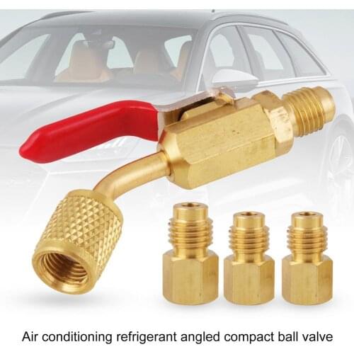 6Pcs Air Conditioning Refrigerant Ball Valve Angled Compact Copper HVAC AC Vacuum Pump Adapter for Car