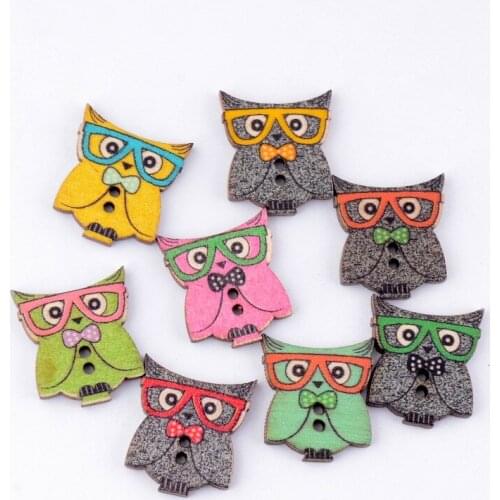 Free Shipping Retail 30Pcs Random Mixed Lovely Owl Animals 2 Holes Wood Painting Sewing Buttons Scrapbooking 21x25mm