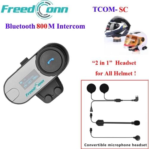 FreedConn TCOM-SC Interphone Bluetooth Motorcycle Helmet Intercom Headset LCD Screen Helmet Headset with FM Radio+Soft Earphone