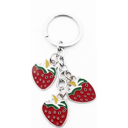 FREE SHIPPING BY DHL 100pcs/lot New Lovely Metal Strawberry Keychains Zinc Alloy Fruit Strawberry Keyrings for Women Gifts