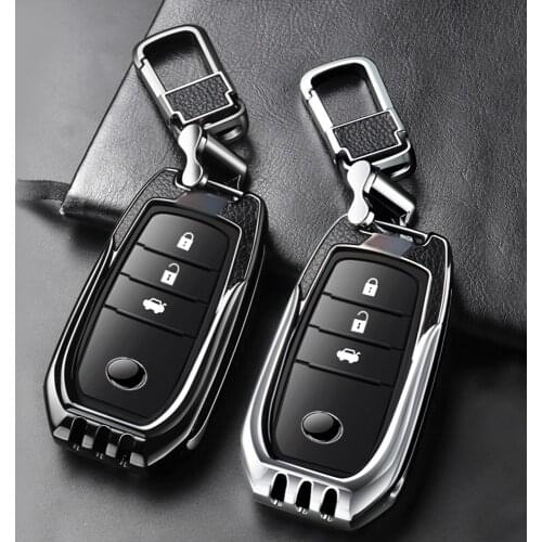 Zinc Alloy + Leather Remote Start Car Key Case Protector Cover Auto Accessories For Toyota CHR Rav4 Auris Avensis Prius Camry
