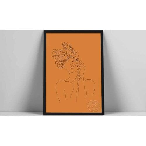 Flower Woman Art Print | Burnt Orange Line Drawing Woman | Woman With Flower Head | Minimal Line Art | ll Arr |semalcial FeatCol
