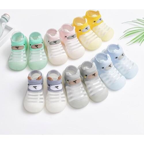 Baby Ice Silk Toddler Shoes Non-Slip Anti-Off Foot Floor Knitted Bear Socks Breathable First Walker 5Kinds 5Size 087 KeDing