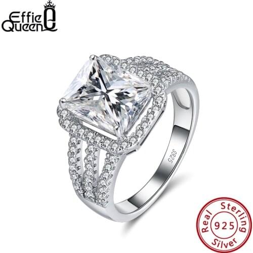 Effie Queen Real 925 Sterling Silver Wedding Rings for Women AAAA Shiny Cubic Zirconia Luxury Engagement Ring Party Jewelry