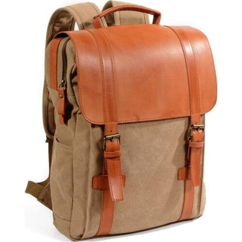 Classic Men Outside Travel Canvas Backpack Korean Students Big Capacity Leather Patchwork Bagpack Casual Bag Laptop Backpack