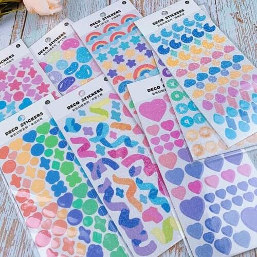 Colorful Laser Stickers Stars Heart Patterns Scrapbooking Stickers Label DIY Diary Stationery Album Rainbow Ribbon Moon Stickers