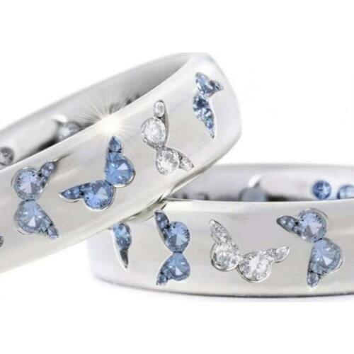 Colorful Butterfly Rhinestone Ring Glitter for Women Fashion Elegant Wedding Engagement Zircon Finger Ring