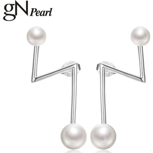 GNpearl Moden Design 925 Sterling Silver Genuien Natural Freshwater Pearls Stud Earrings Fine Jewelry