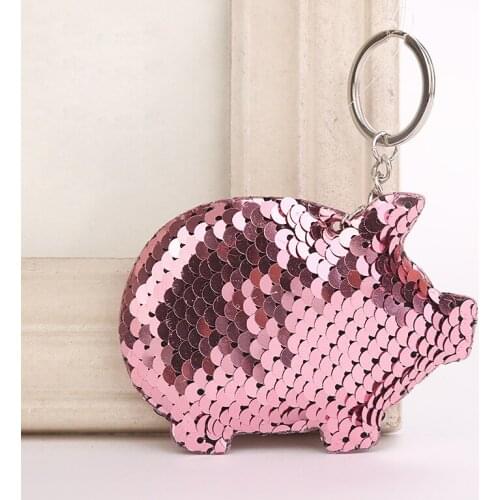Fashion Colorful Sequins Animal Shaped Keychain Glitter Pompom Key Chain Women Girls Bag Hanging Pendant Key Ring Accessories