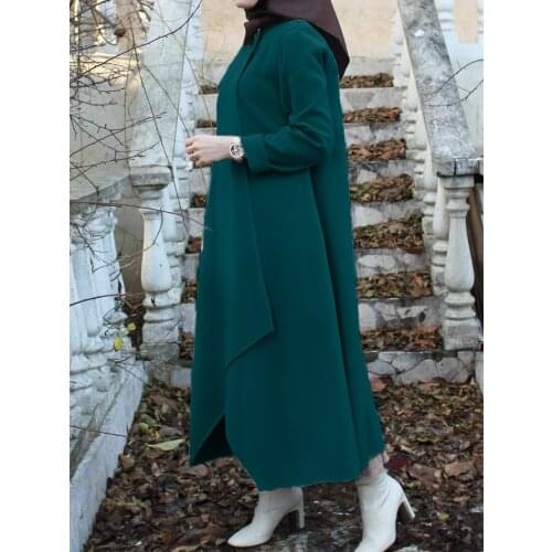 Muslim Double Breasted Overcoat Long Dress Women Eid Abaya Kaftan Hoddies Abayas with Pockets Kaftan Robe Femme Reis İslamic