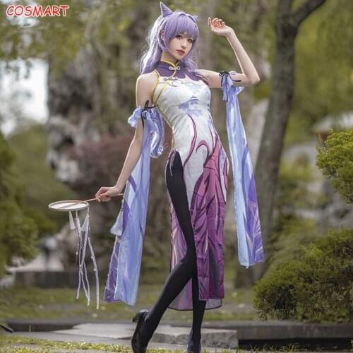 [Customize]Anime Genshin Impact Keqing Game Suit Purple Lovely Dress Gorgeous Uniform Cosplay Costume Halloween Outfit For Women