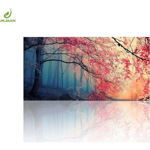 JHLJIAJUN Nordic Red Leaves Fores Canvas Modular Painting Nordic Wall Art Print And Poster Dining Living Room Home Decor Picture