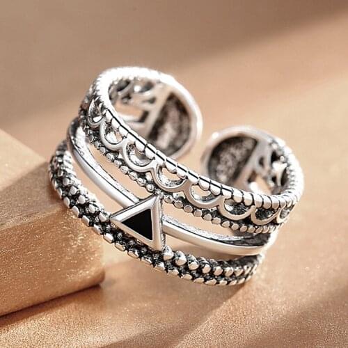 Newest Multi-layer Antique Silver Color Finger Rings For Men Women Charming Hollow Pattern Elegant Opening Ring Band Best Gifts