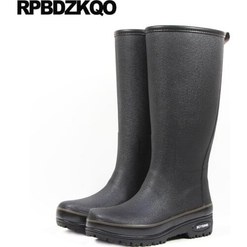 Autumn knee high shoes black fashion fall tall slip on designer comfortable waterproof 2019 mens rubber rain boots plus size