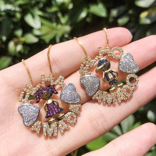 2019 New Copper Boy And Girl Pendant Necklace AAA Cubic Zirconia Black Gold Fashion Necklaces For friends Jewelry 2019 Statement