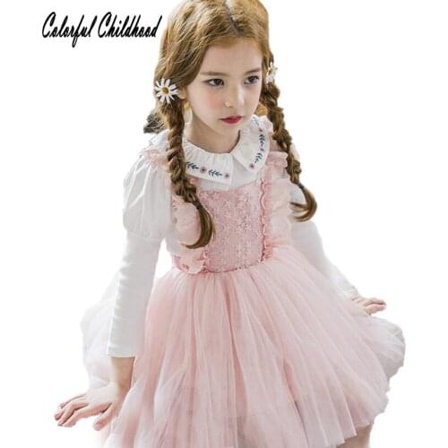 Girls dress lace mesh tutu princess style ruffles 2pcs dress kids wedding/party sleevess clothing children adorable girl 3-10Y