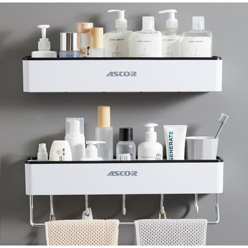 Bathroom Shelf Shower Caddy Organizer Wall Mount Shampoo Rack With Towel Bar No Drilling Kitchen Storage Bathroom Accessories