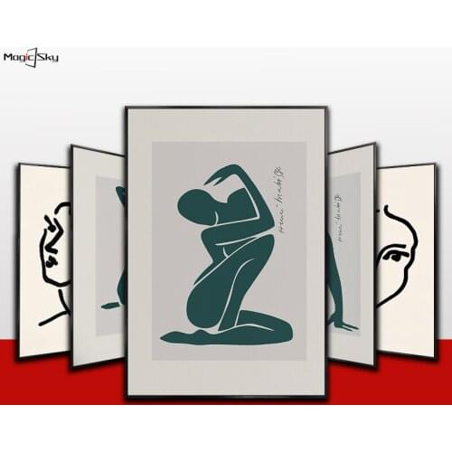 Retro Henri Matisse Abstract Face Line Green Nude Figure Posters Prints Vintage Canvas Painting Wall Art Living Room Home Decor