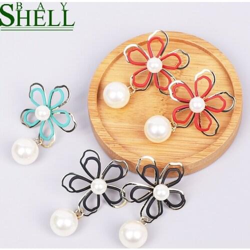 Shell Bay Drop Pearl Earrings Jewelry Boho Small Flower Earrings Women Punk Fashion Earrings Stainless Steel Cute Earring Girls