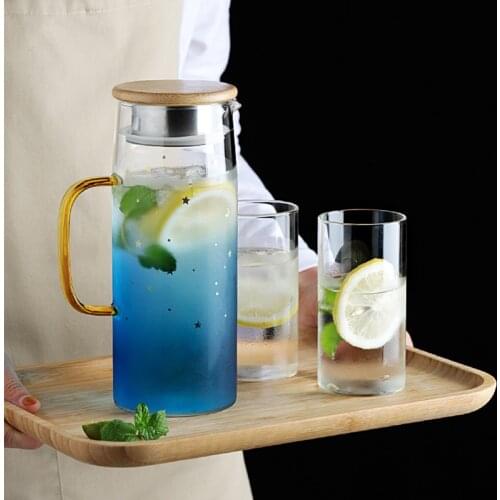Glass Pitcher Water Pot Heat Resistant Water Jug Kettle Bamboo Lid For Boiling Water Tea Fruit Juice Glass Jug