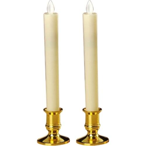 2 pcs Battery Operated LED Candles Swinging Flame Window Candle with Base Swinging Flame Candle For Hotels Museums Churches