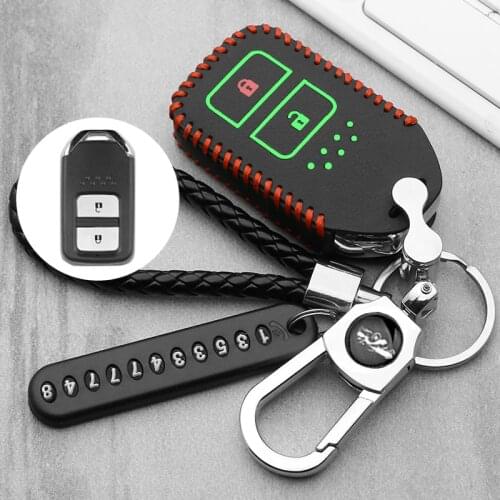 Luminous Smart Remote Car Key Case Cover leather For Honda Vezel city civic Jazz BRV BR-V HRV Key Case Fob 2 button